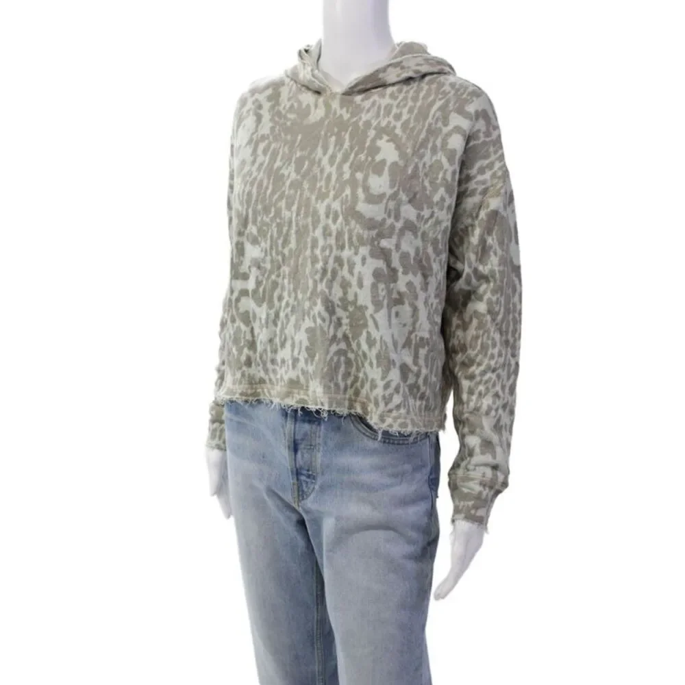Chaser Womens Pullover Cheetah Printed Hoodie Sweatshirt Green Gray Size Small